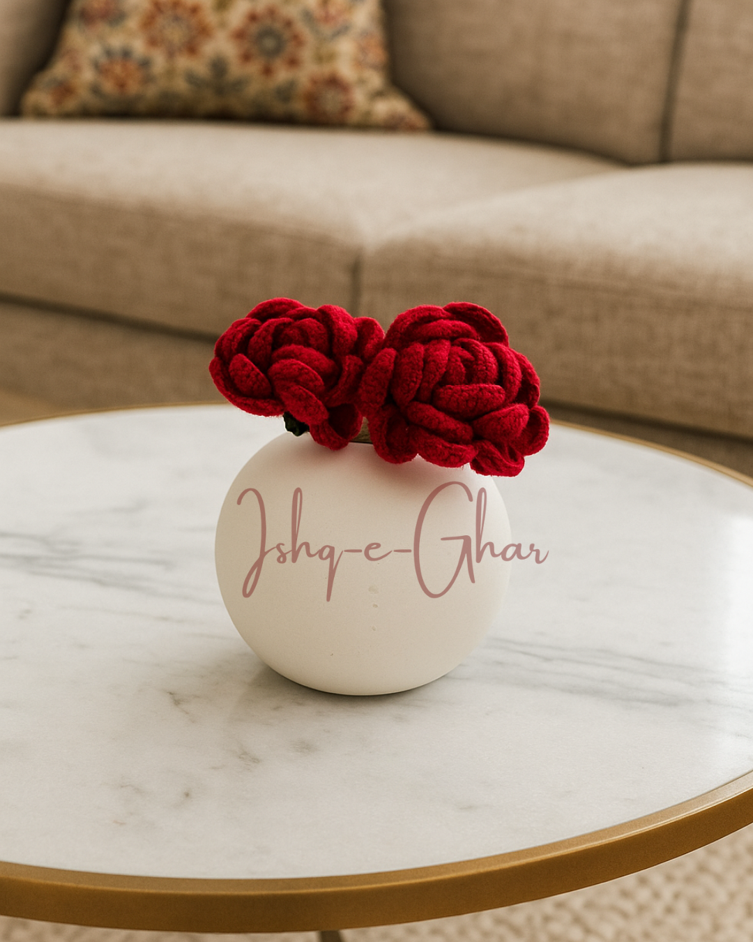 Phulera white with 2 Red Rose Stem