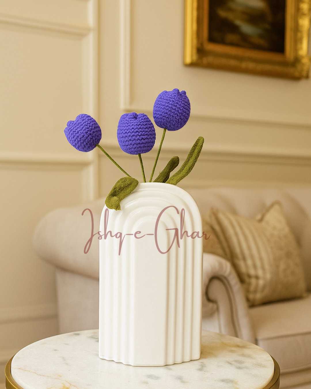 Falak white with 3 tulips (purple)