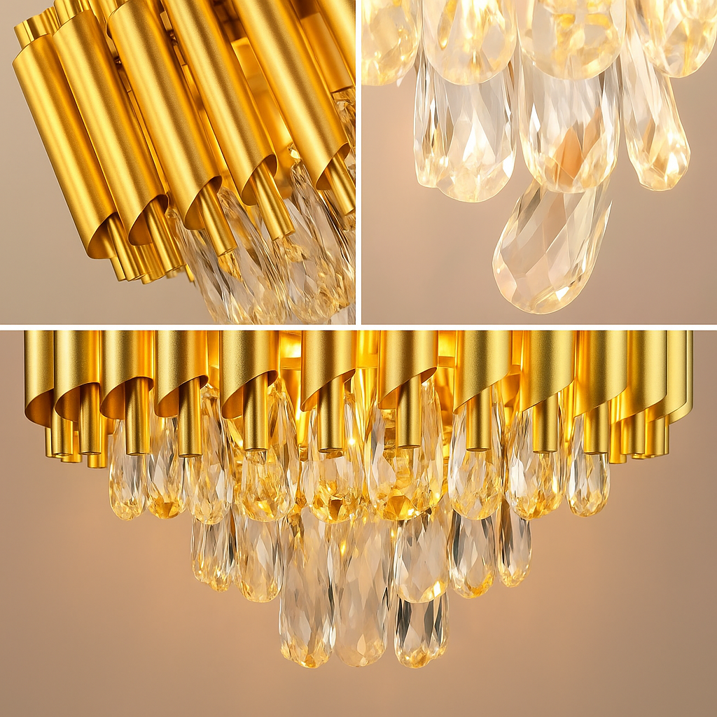 Gold Modern Crystal 3-Tier Chandelier