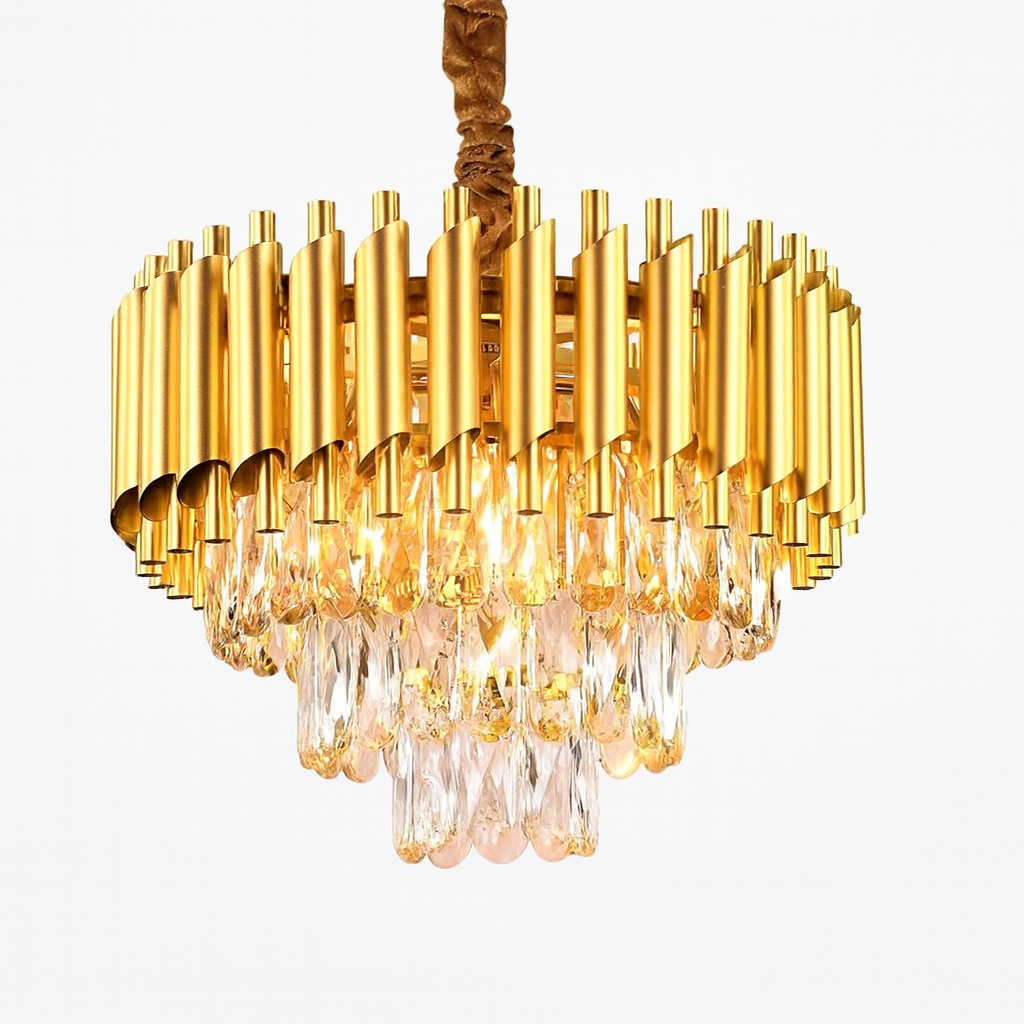 Gold Modern Crystal 3-Tier Chandelier