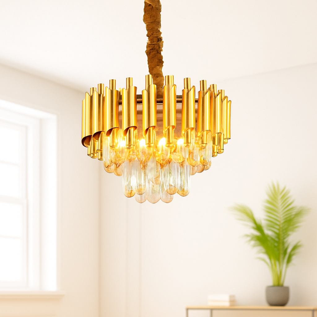 Gold Modern Crystal 3-Tier Chandelier