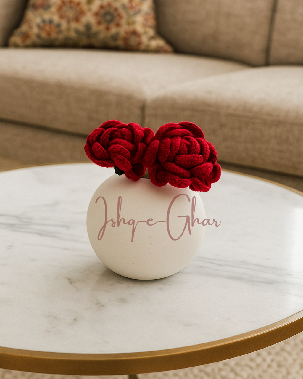 Phulera white with 2 Red Rose Stem