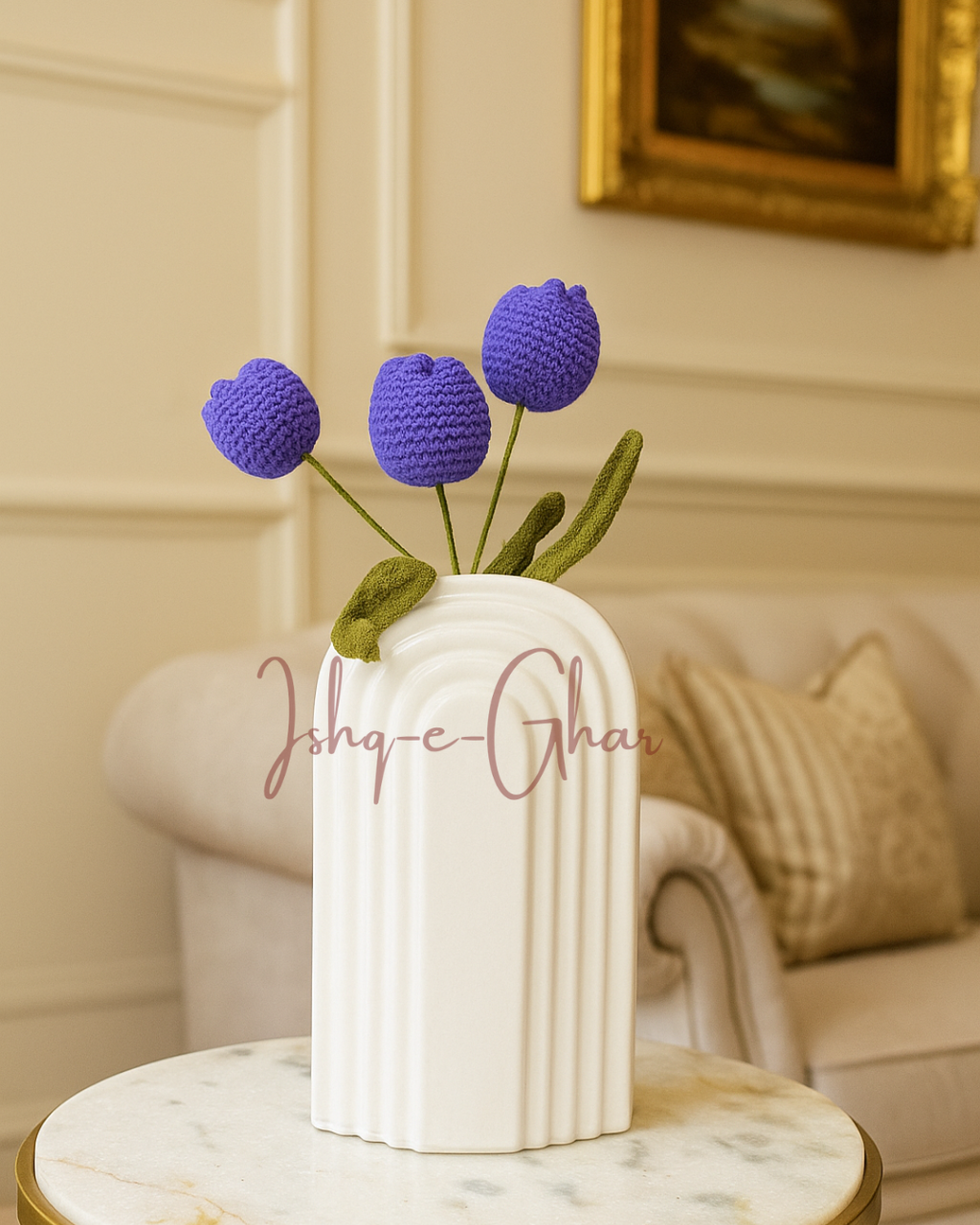 Falak white with 3 tulips (purple)