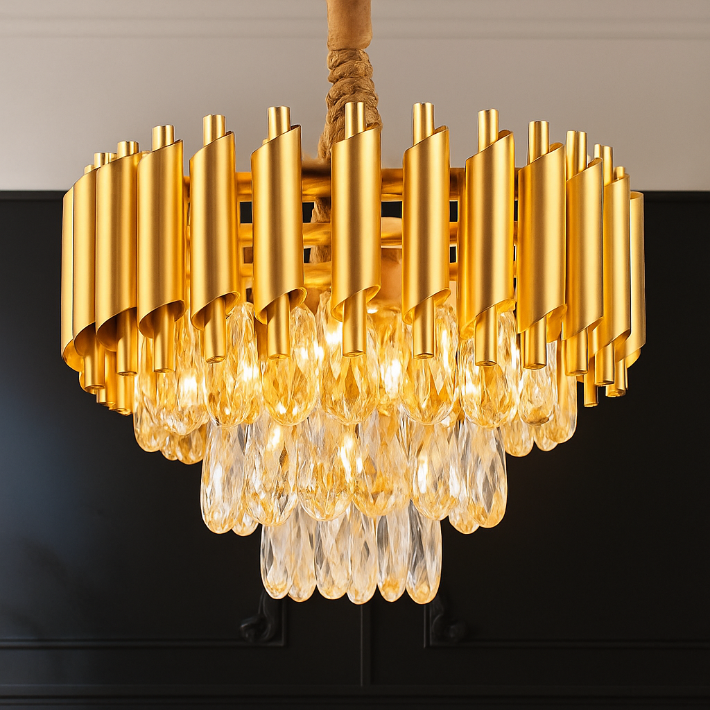Gold Modern Crystal 3-Tier Chandelier