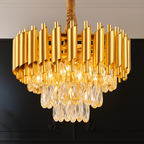 Gold Modern Crystal 3-Tier Chandelier