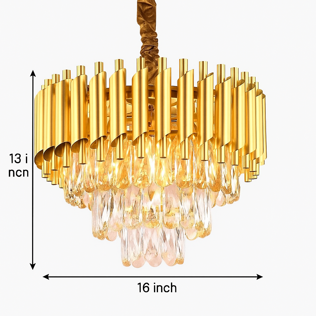 Gold Modern Crystal 3-Tier Chandelier