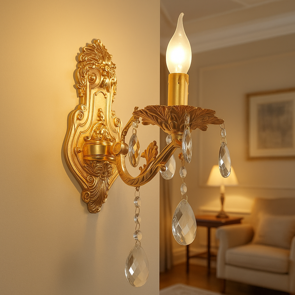 Vintage Gold Crystal Wall Sconce