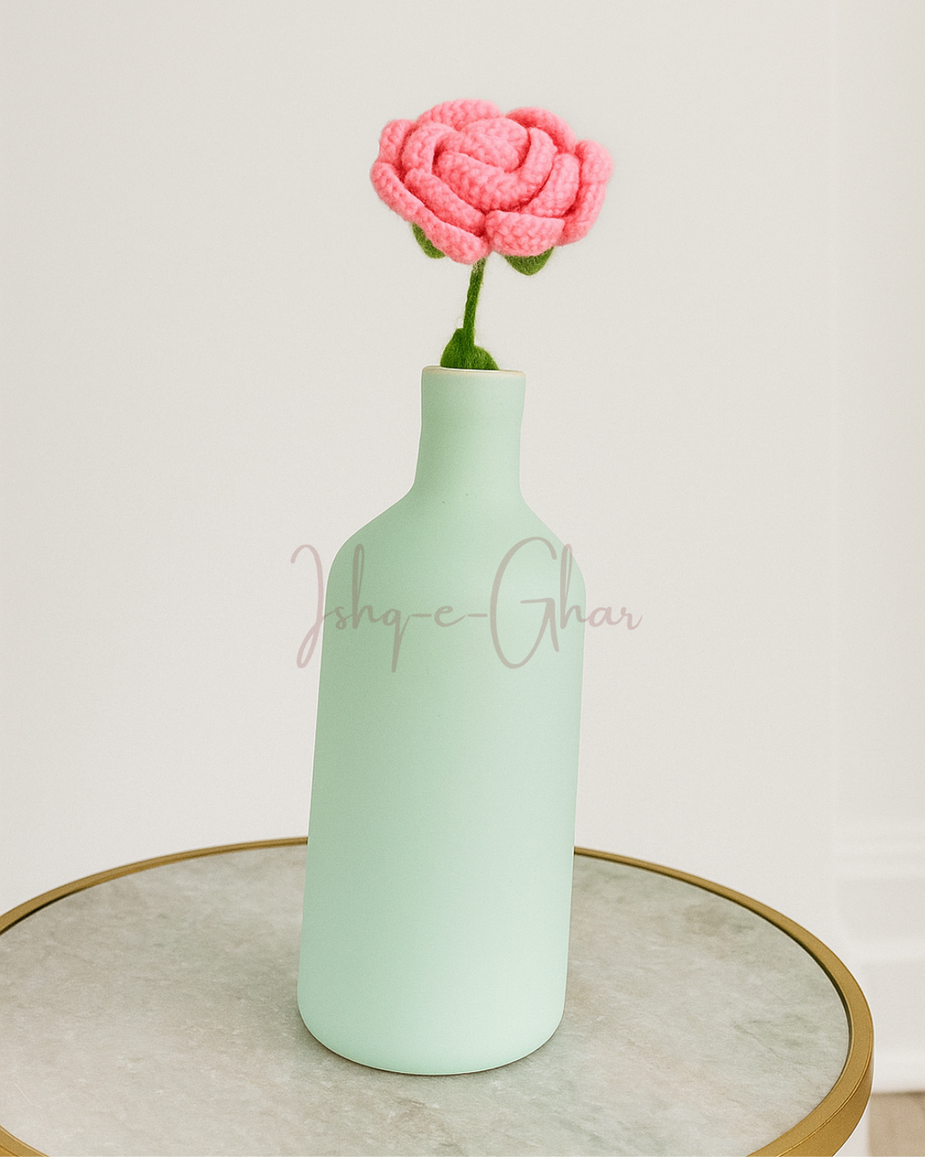 Khaaliq Blue Vase with Dark pink Rose