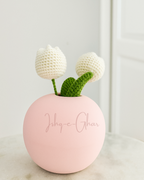 Phulera pink with 2 off white tulips